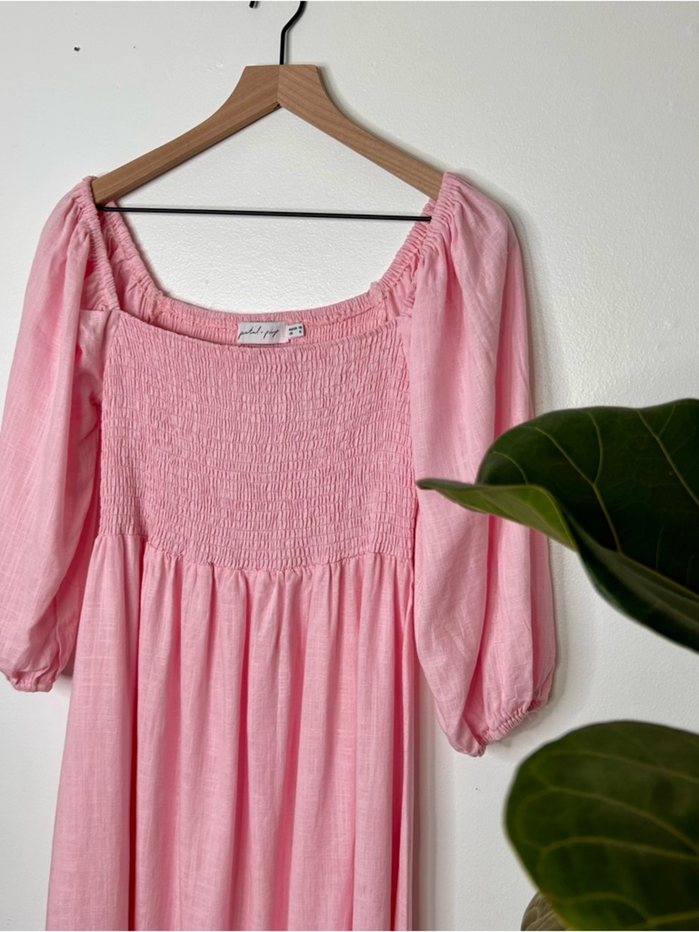 Petal & Pup Light Pink Smocked linen blend Midi Dress - Picture 4 of 9